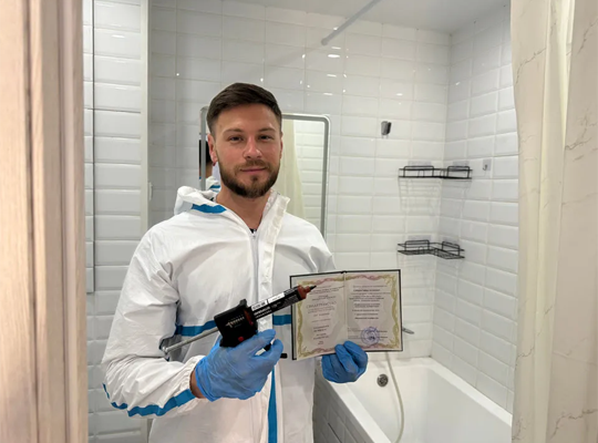 Алексей с сертификатами по борьбе с вредителями